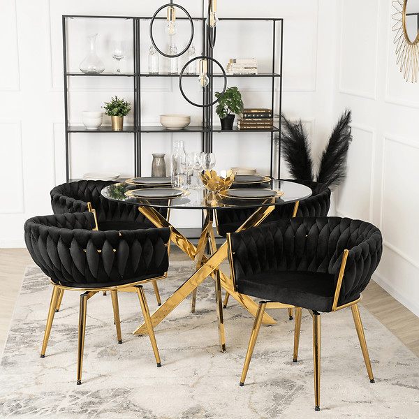 Krzesło Tapicerowane Welur Obrotowe RUBI Czarne Do Salonu Jadalni Toaletki