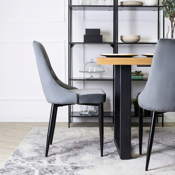 Zestaw 6x Krzesło Tapicerowane CORK do Salonu Szare Welurowe Loft