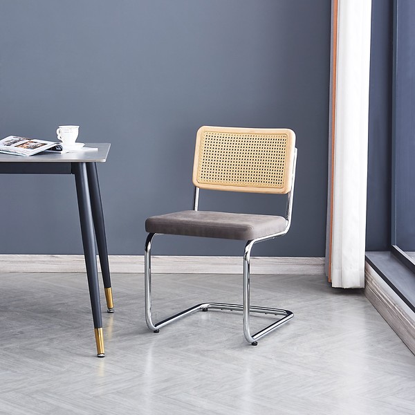 Zestaw 2 krzeseł metalowych z plecionką i skórą ekologiczną