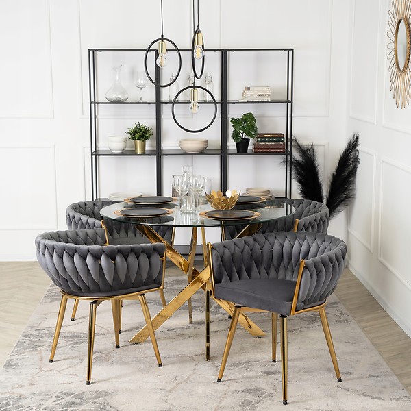 Krzesło Tapicerowane Welur Obrotowe RUBI Czarne Do Salonu Jadalni Toaletki