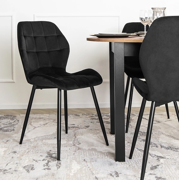 Krzesło Tapicerowane Welurowe Do Jadalni Salonu Loft Granatowe LUCKY