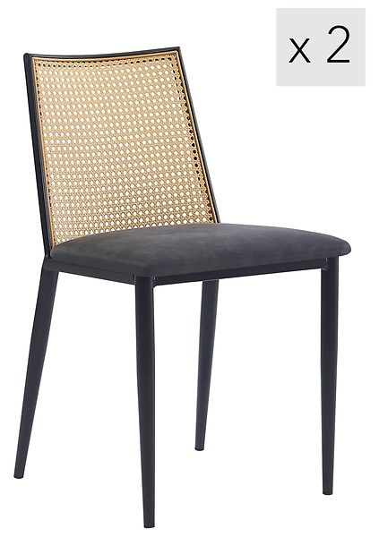 Zestaw 2 krzeseł metalowych z plecionką i skórą ekologiczną