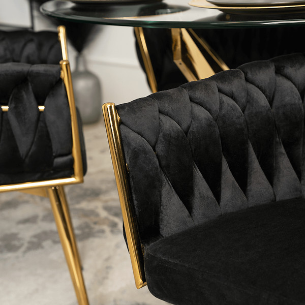 Krzesło Tapicerowane Welur Obrotowe RUBI Czarne Do Salonu Jadalni Toaletki