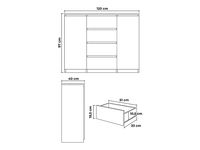 Komoda Biała Lakierowana 120 cm - 4 szuflady i 2 szafki