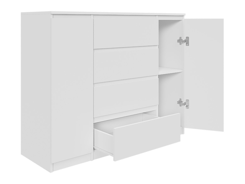 Komoda Biała Lakierowana 120 cm - 4 szuflady i 2 szafki