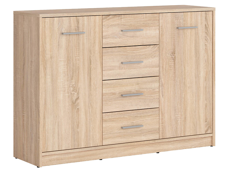 Komoda Nepo Plus 119 cm z 2 drzwiami i 4 szufladami dąb sonoma/biały