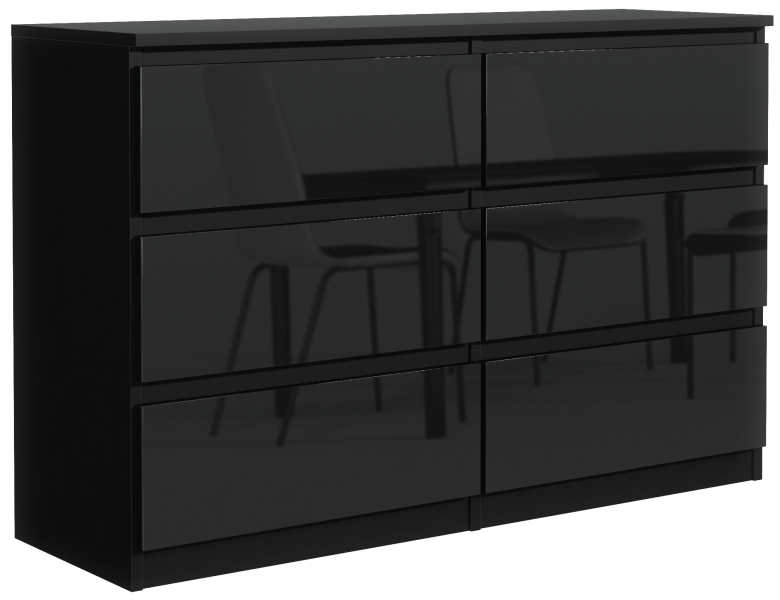 Komoda 6 szuflad 120cm biały połysk pojemna szafka do salonu sypialni