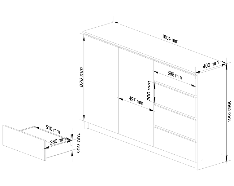 Komoda AKORD K013 Biała 160 cm Biały mat 160x40x99 cm