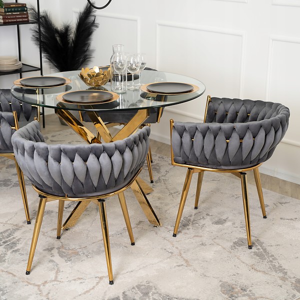 Krzesło Tapicerowane Welur Obrotowe RUBI Czarne Do Salonu Jadalni Toaletki