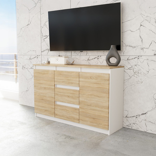 Komoda do salonu nowoczesna 120cm 3 szuflady biała szara mat