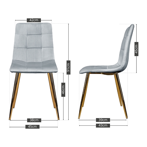Krzesło tapicerowane szare welurowe pikowane złote nogi glamour