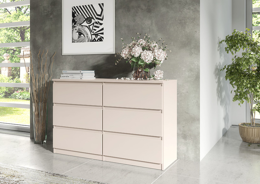 Komoda 6 szuflad 120cm biały połysk pojemna szafka do salonu sypialni