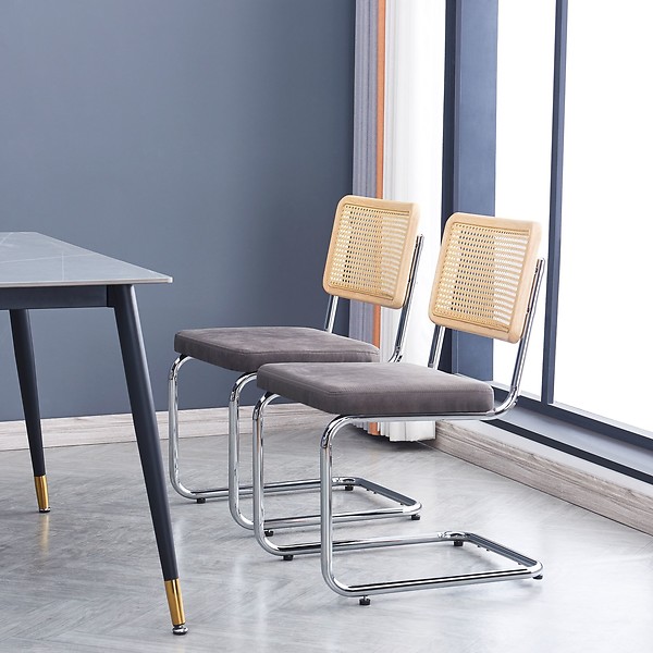 Zestaw 2 krzeseł metalowych z plecionką i skórą ekologiczną