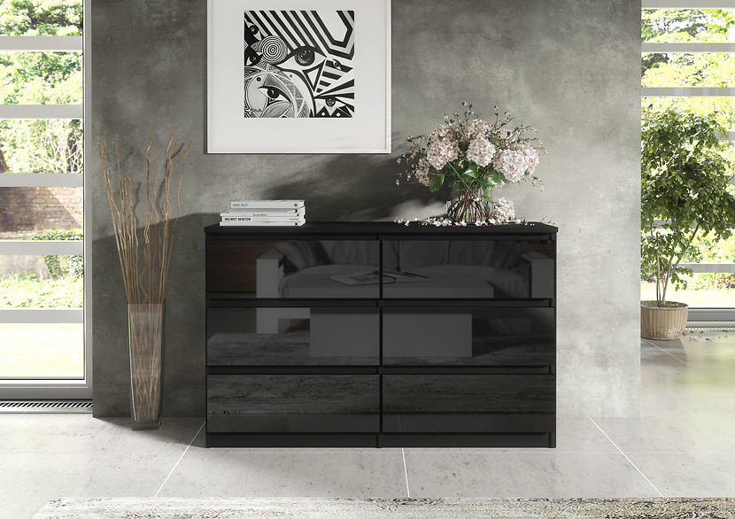 Komoda 6 szuflad 120cm biały połysk pojemna szafka do salonu sypialni