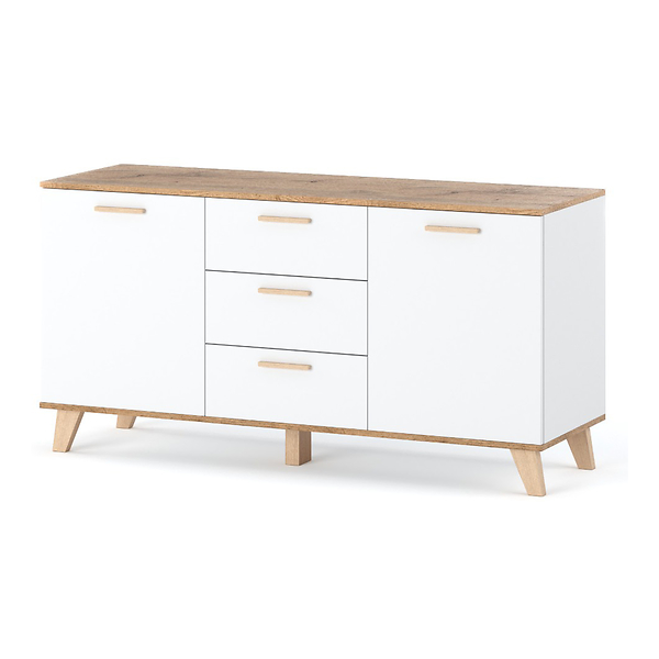 Komoda biała skandynawska olivier 150cm szafka 3 szuflady