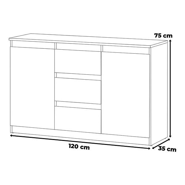 Komoda do salonu nowoczesna 120cm 3 szuflady biała szara mat