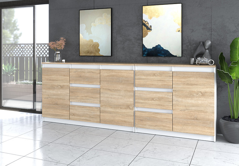 Komoda młodzieżowa 6 szuflad 200cm duża szafka szara wotan