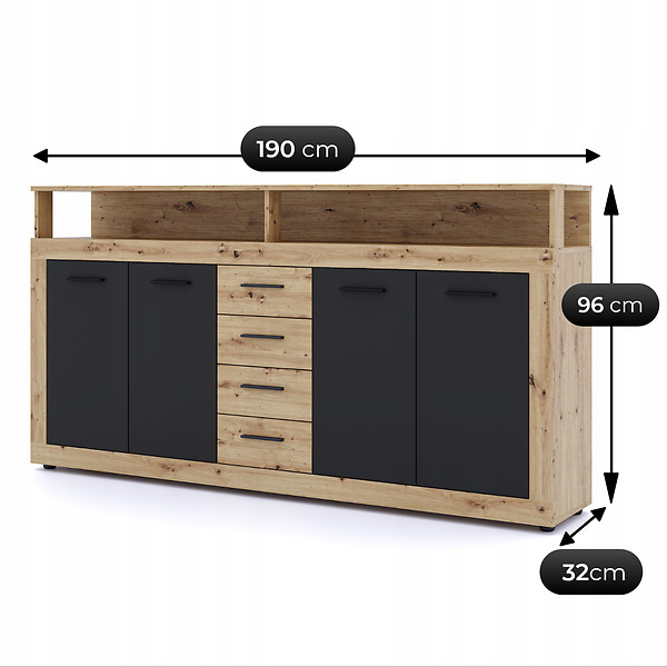 Komoda z Szufladami Duża Do Salonu BLAGO Dąb Sonoma Biała