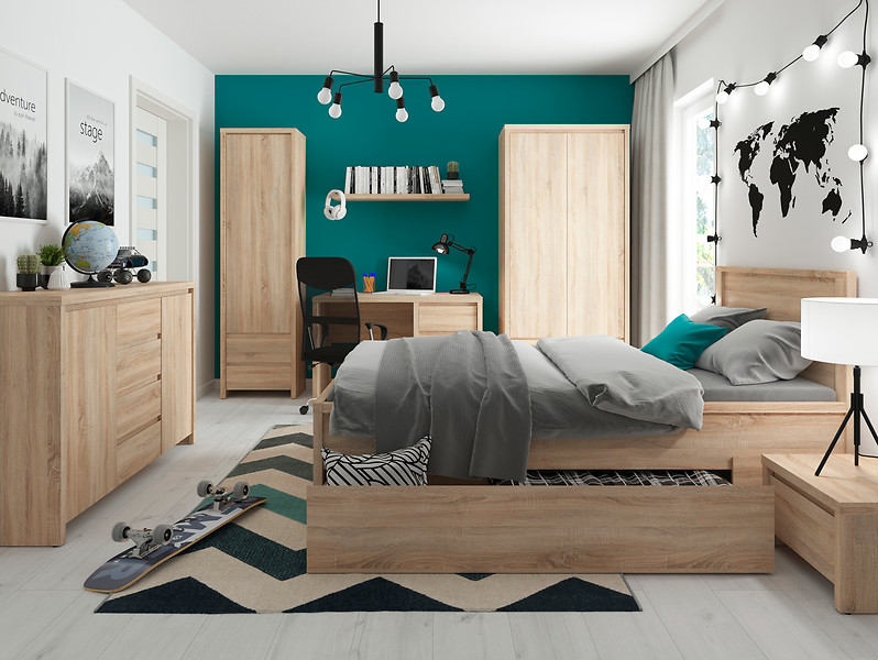 Komoda Kaspian 144 cm z 2 drzwiami i 4 szufladami dąb sonoma