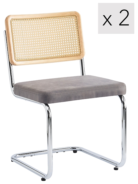 Zestaw 2 krzeseł metalowych z plecionką i skórą ekologiczną