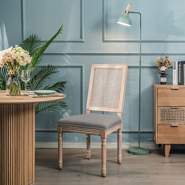 Zestaw 2 krzeseł drewno/plecionka ciemnoszara