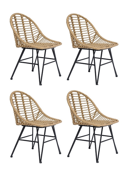 Zestaw 4 krzeseł z metalu i rattanu