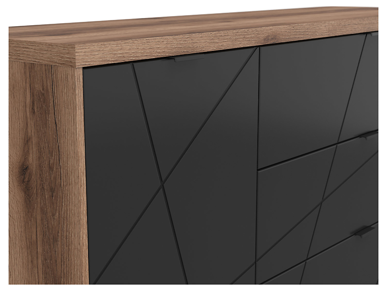 Komoda Forn 156 cm z drzwiami i 3 szufladami dąb delano ciemny/czarny mat