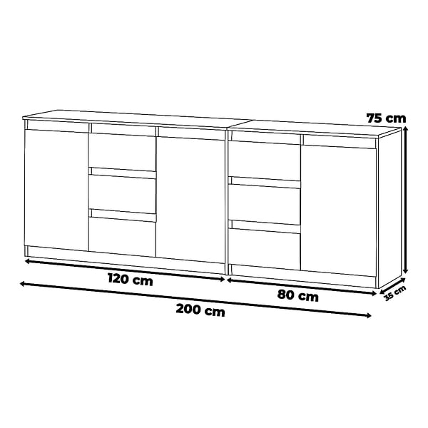 Komoda młodzieżowa 6 szuflad 200cm duża szafka szara wotan
