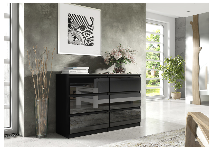 Komoda 6 szuflad 120cm biały połysk pojemna szafka do salonu sypialni