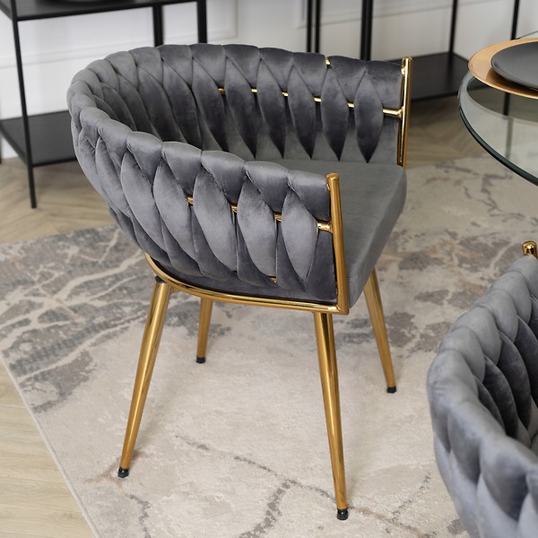 Krzesło Tapicerowane Welur Obrotowe RUBI Czarne Do Salonu Jadalni Toaletki