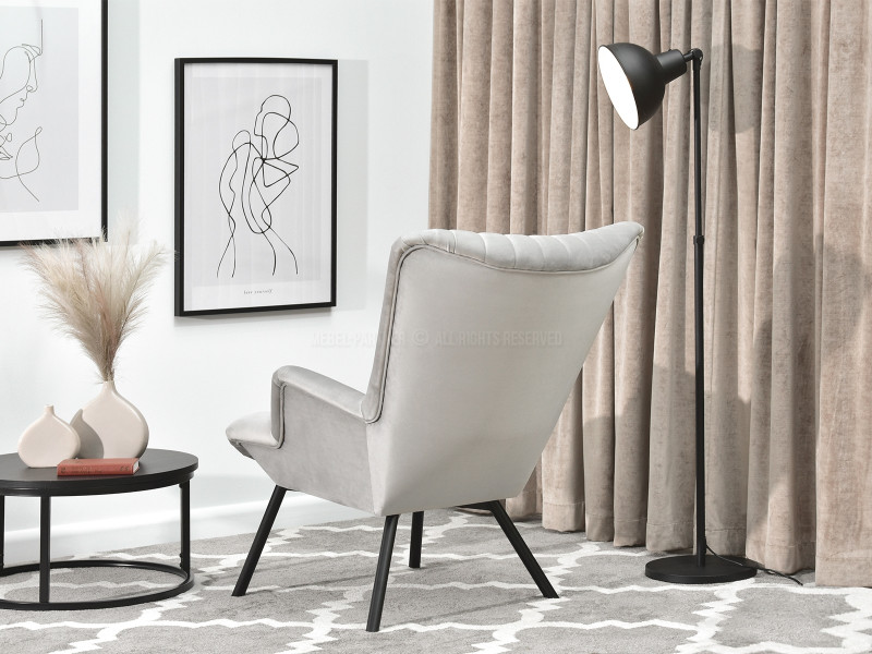 Fotel Lanza Szary Welur, Podstawa Czarny