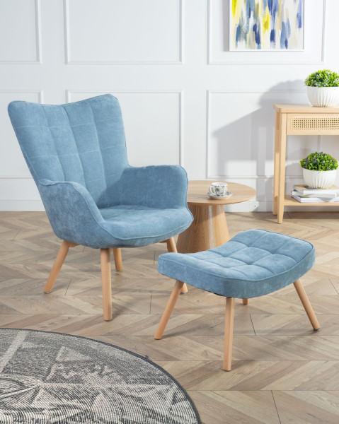 Uszak Fotel z podnóżkiem Grella Żółty 79x70x97 cm wypoczynkowy do salonu