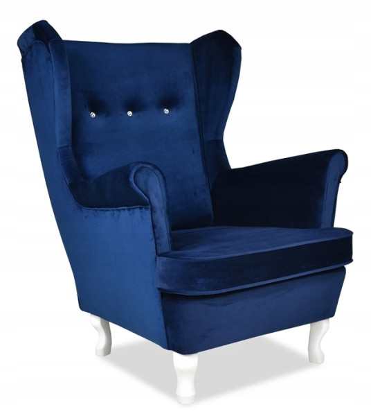 Fotel Uszak liliowy jasny róż aksamit urodziny