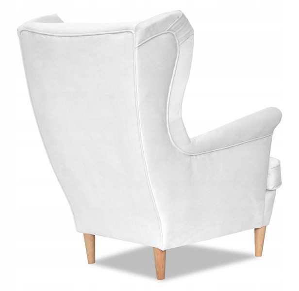 Fotel Uszak liliowy jasny róż aksamit urodziny