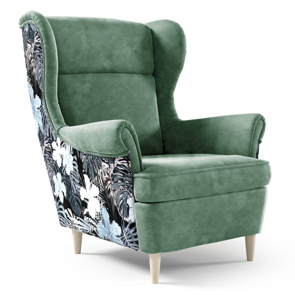 Fotel uszak JUNGLE w liściach żółty