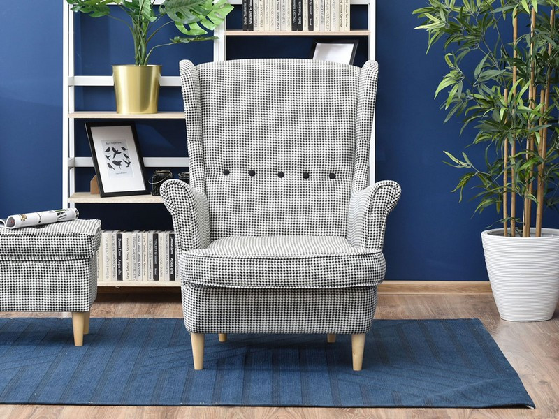 Fotel Malmo Żurawina Tkanina, Podstawa Orzech