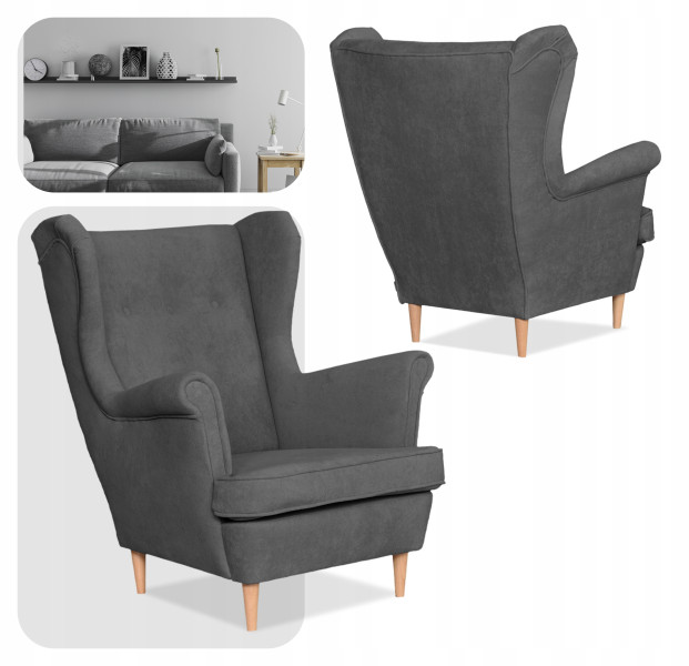 Fotel uszak skandynawski welur Hunter Family Meble błękitny