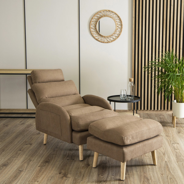 Fotel Rozkładany Wypoczynkowy z Podnóżkiem Wygodny Do Spania Brązowy HENRY