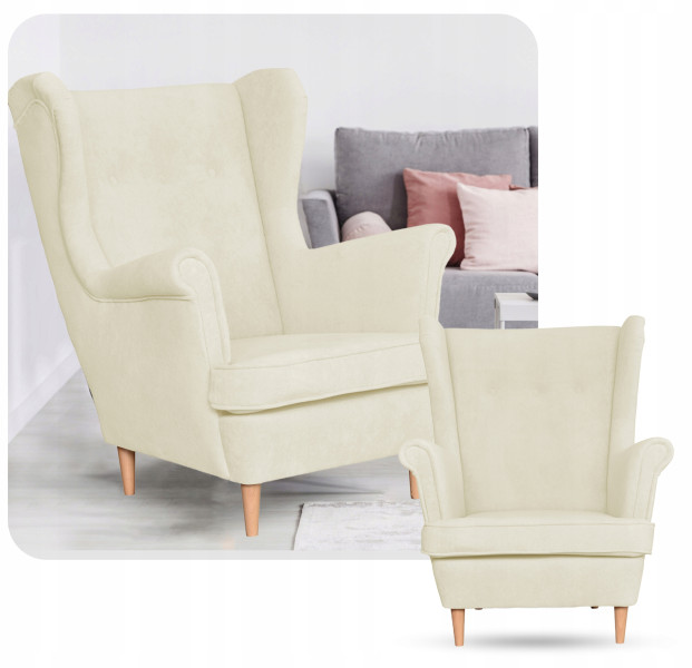 Fotel uszak skandynawski welur Hunter Family Meble błękitny