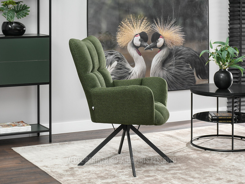 Zielony Obrotowy Fotel Kira Do Salonu W Stylu Nowoczesnym