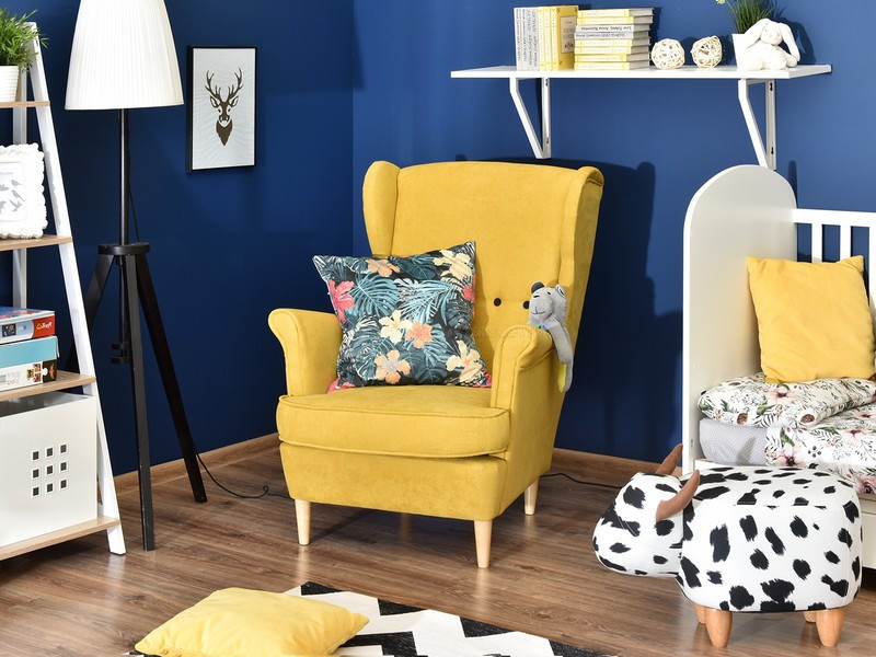 Fotel Malmo Żurawina Tkanina, Podstawa Orzech