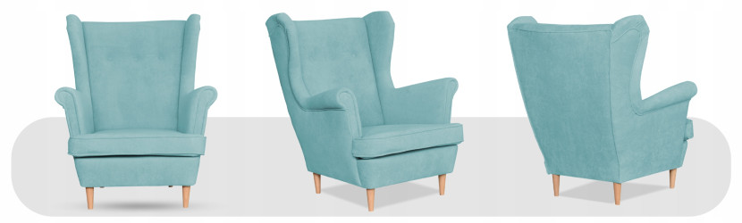 Fotel uszak skandynawski welur Hunter Family Meble błękitny