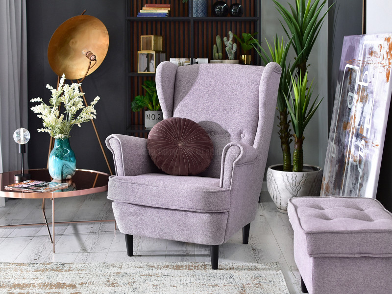 Fotel Malmo Żurawina Tkanina, Podstawa Orzech