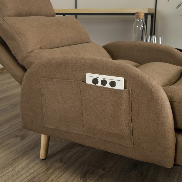 Fotel Rozkładany Wypoczynkowy z Podnóżkiem Wygodny Do Spania Brązowy HENRY