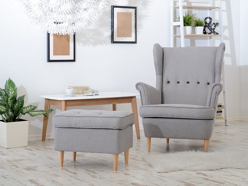 Fotel Malmo Żurawina Tkanina, Podstawa Orzech