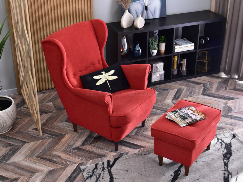 Fotel Malmo Żurawina Tkanina, Podstawa Orzech