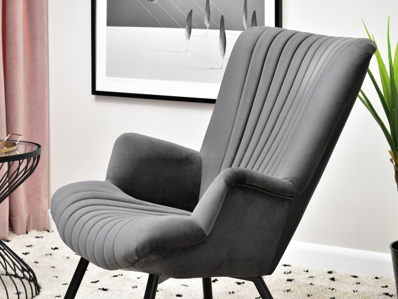 Fotel Lanza Szary Welur, Podstawa Czarny