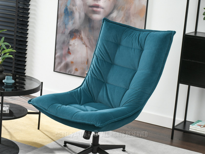Turkusowy Welurowy Fotel Obrotowy Do Salonu