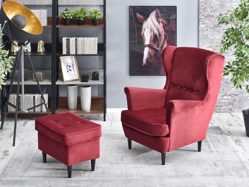 Fotel Malmo Żurawina Tkanina, Podstawa Orzech