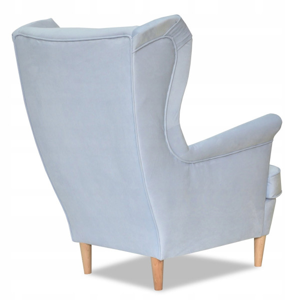 Fotel Uszak liliowy jasny róż aksamit urodziny